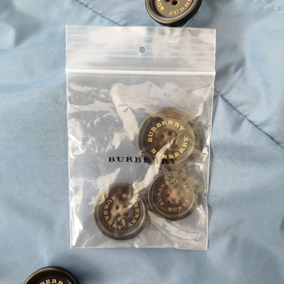 Burberry Double Breasted Blue Nylon Trench Coat Ruffle Trim Waist Belt US 12 - Picture 14 of 17